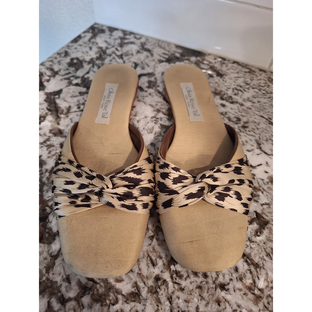 Olivia Rose Tal Silk, Leather‎ Tapestry Mules With Bow, Women's 7